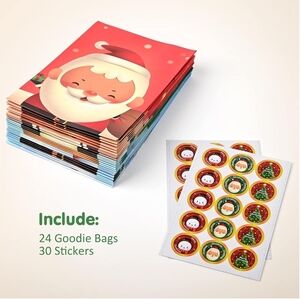 Festive Santa Claus Party Favor Bags and Stickers